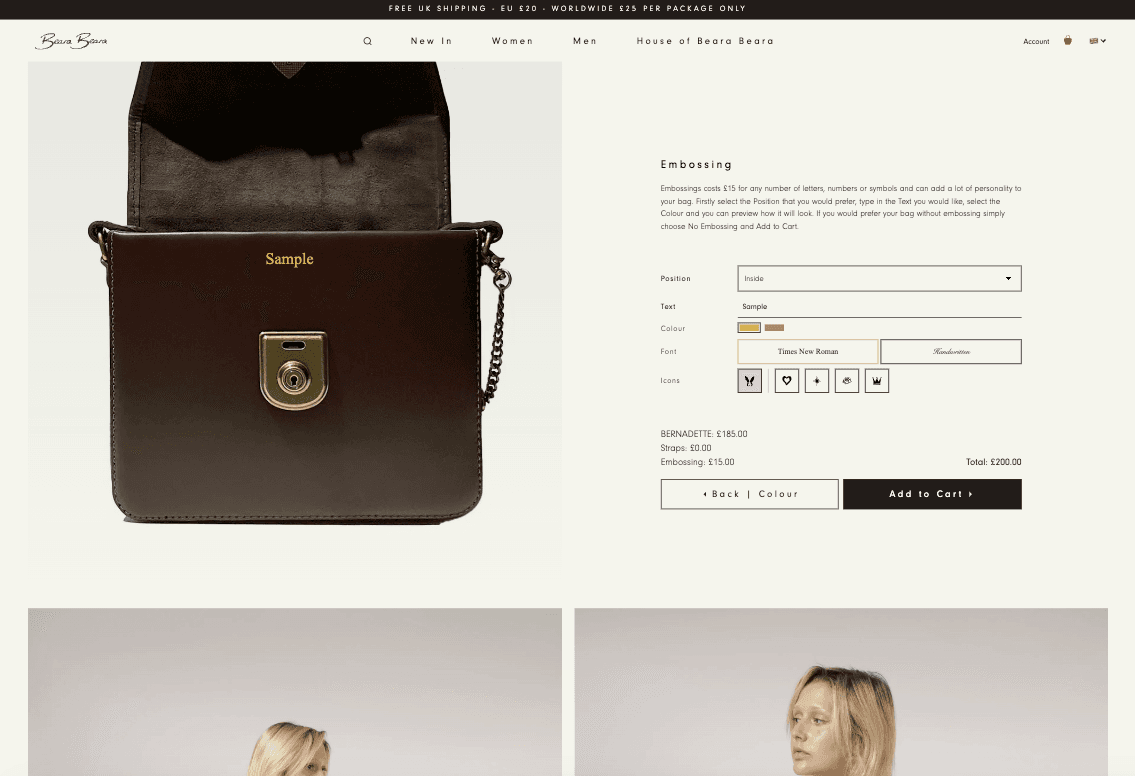 Bearabeara client example product customiser